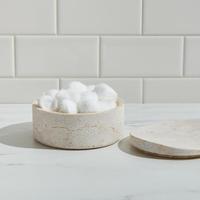 Ensemble de rangement de salle de bain Stonekocc en marbre beige naturel rayé, fabriqué à la main, de style européen, en huit pièces, respectueux de l'environnement, forme personnalisée