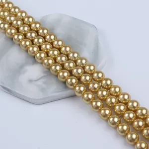 Natural Gold Color 10mm 12mm 14mm Round Shape Pearl Mother Of Shell Pearl Strands For Jewelry Making