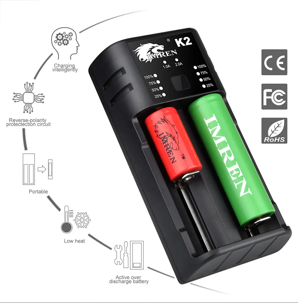 Two-slot Universal Battery Charger AA AAA 18650 16340 20700 21700 26650 for Smart USB Charger charge all battery