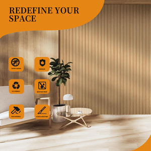 Panneau mural à lattes WPC moderne, grain de bois <span class=keywords><strong>3D</strong></span>, composite, imperméable, ignifuge, panneau décoratif pour revêtement intérieur/extérieur - Product Image 3