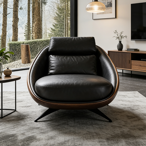 <span class=keywords><strong>Fauteuil</strong></span> de salon moderne de luxe <span class=keywords><strong>en</strong></span> bois de noyer et <span class=keywords><strong>cuir</strong></span>, <span class=keywords><strong>fauteuil</strong></span> inclinable ergonomique, canapé d'appoint pour le salon, meubles de maison - Product Image 3