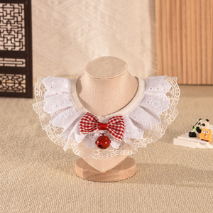 Lace-Trimmed Pet Bibs With Bows Checkered Patterns Dog Cat Accessories Vintage Style All Seasons Bandanas - Product Image 4