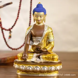 Phật sakyamuni điêu khắc bằng đồng nguyên chất mạ bạc Nhà cung cấp 7 inch ba màu mạ vàng bằng đồng nguyên chất Tượng Phật