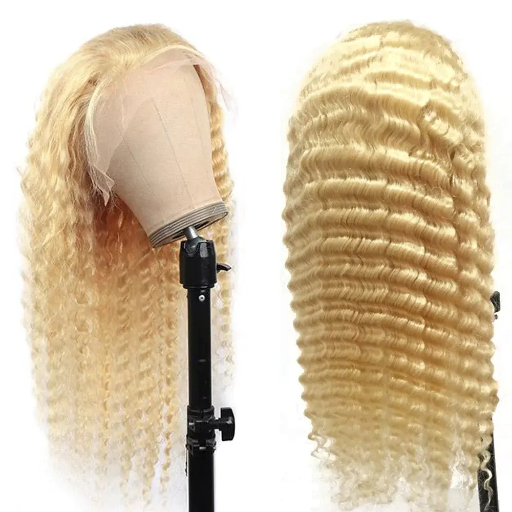 Sans colle 13X4 Blonde 613 Vague Profonde Full Frontal Perruques Cheveux Humains HD Lace Front, Blonde 613 Lace Front Perruques Cheveux Humains