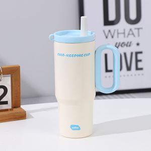 24oz 720ml <b>Macaron</b> Handle Travel Car Tumbler Vacuum Insulated Mug Lid Straw Non-Slip OEM Custom Colorful - Product Image 3