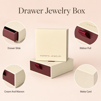 Boîte à bijoux personnalisée avec tiroir coulissant, ruban satin crème et bordeaux, emballage cadeau, boîte d'échantillons cosmétiques, logo personnalisé