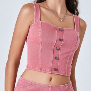 เสื้อกั๊กยีนส์โยคะสำหรับผู้หญิง คอกลม ยืดหยุ่นสูง ทรงครอปท็อป พร้อมฟองน้ำเสริมหน้าอก ดีไซน์กระชับสัดส่วน - Product Image 2