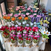 Buket Bunga Daisy Buatan Rajutan dalam Pot, Hiasan Benang Wol Buatan Tangan untuk Dekorasi Rumah, Hadiah Hari Ibu dan Hari Valentine