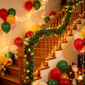 Guirlande de Noël Yan Ju, aiguilles de pin, baies rouges, cônes de pin, 1,8 m, plastique PE, décoration pour escalier, cheminée - Product Image 1