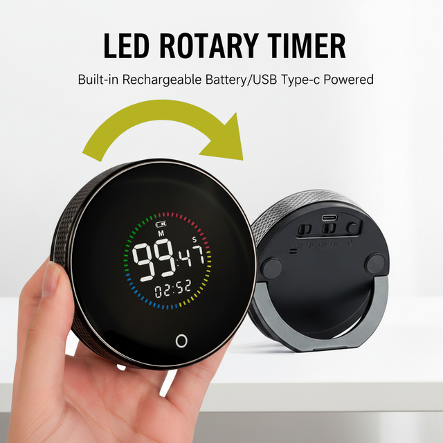 New Rechargeable ABS Plastic LED Rotary Kitchen Timer Countdown Visual Loud Alarm Cooking USB Magnetic Stand Household