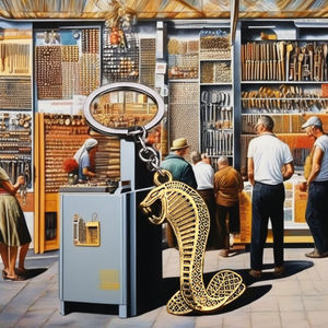 卸売 ヴィンテージ コブラ スネーク カラビナ キーホルダー 金属合金製 キーリング 毒蛇ロゴ レーザー刻印 車用ステッカー付き - Product Image 3