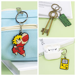 Porte-clés de manette de jeu <span class=keywords><strong>Street</strong></span> <span class=keywords><strong>Fighter</strong></span> en PVC 2D, manette de jeu rétro, imperméable, durable, charme de personnage mignon, tous âges, personnalisé - Product Image 4