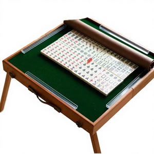 Travel-sized Automatic <b>Folding</b> Mahogany Mahjong <b>Table</b> Durable Solid Wooden <b>Legs</b> Portable Includes Complimentary 4-player - Product Image 3