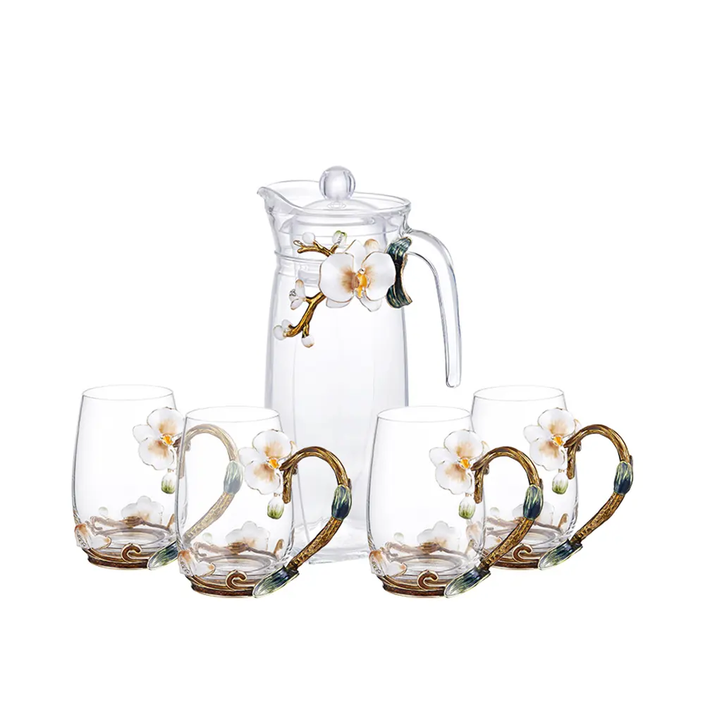 NOSHMAN Hause Büro Teegeschirr Partei Liefert Tee-Set Glas Tassen für Heiße und Kalte Getränke Emaille Kristall Glas Teekanne Tasse set