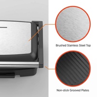 Contacts antiadhésifs Grill d'intérieur Grill Barbecue Fixe 2 Tranches Panini Grill 750W Avec Plateau De Collecte D'huile