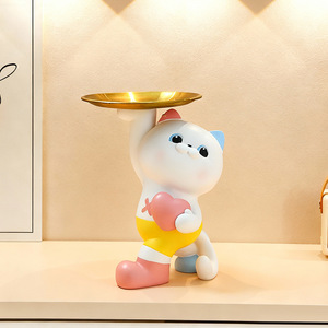 Happy Cat Resin Ornament With Storage Tray For Lipstick Desktop Decoration Cartoon Style Gift For Friends - Product Image 3