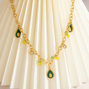 Fruit Pattern Zinc Alloy <b>Necklace</b> 18K Gold Color Clavicle Chain Party Jewelry <b>Pineapple</b> Watermelon Design - Product Image 2