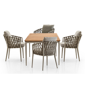 Table à manger et chaises d'extérieur en corde synthétique tissée Mobilier d'extérieur moderne - Product Image 1