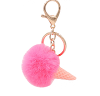 Vente en gros de porte-clés en forme de cornet de glace en fourrure de lapin imitation écologique multicolore de 5 cm