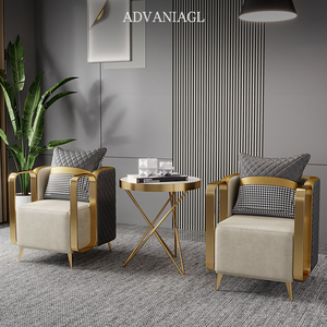 Poltrona di Lusso in Metallo Dorato Stile Nordico Moderno, Set di <span class=keywords><strong>Sedie</strong></span> in Pelle, Poltrona Wing, Arredamento per <span class=keywords><strong>Soggiorno</strong></span>, Divano, <span class=keywords><strong>Sedie</strong></span> Lounge - Product Image 4