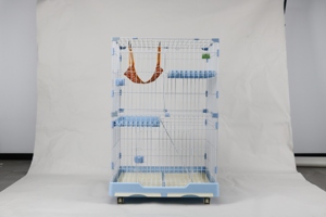 Cage de transport double de luxe pour chats, style classique, en métal et bois, avec plateau en plastique à motif solide et fermeture à bouton - Product Image 2