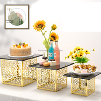 Support de présentation de buffet en acier inoxydable, élévation de luxe dorée, décorations de traiteur, supports à nourriture pour desserts pour les fêtes, vente chaude