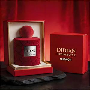 Nouvelle bouteille de parfum en verre rouge unique en velours floqué, vide, de haute qualité, avec pulvérisateur et étiquette personnalisée en alliage de zinc. - Product Image 2