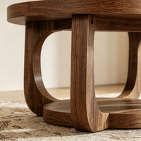 Table basse ronde moderne en bois avec étagère ouverte à 2 niveaux, petite taille, pour salon, salle à manger, chambre et bureau