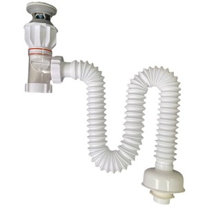 Tuyau de vidange monobloc Huixin en forme de S, blanc, 8809, avec capuchon décoratif et bouchon pour lavabos et vasques à poser - Product Image 1