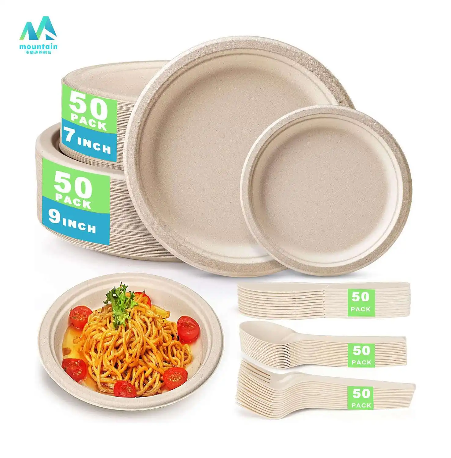 Food Grade Sugarcane Bagasse Disposable Plates Sugar Cane Bamboo Paper Pulp Bio Compostable Degradable Dish For Party
