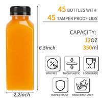 Bouteilles de jus en plastique PET transparentes de 12 oz avec bouchons, en vrac, avec opercule inviolable, pour le marché américain