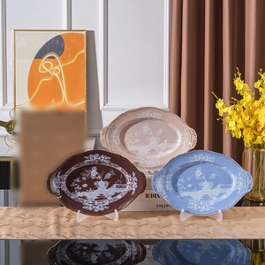 Juego de Bandejas de Cerámica Americanas de Doble Asa, 2 Piezas, Diseño Nuevo, No Tóxico, con Patrón Floral, para Regalo de Vajilla de Boda - Product Image 3