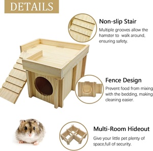 JTPAWS - Cachette moderne en bois pour hamster d'extérieur avec échelle et plateforme amovible - Accessoires de <span class=keywords><strong>cage</strong></span> en bois pour petits animaux - Product Image 3