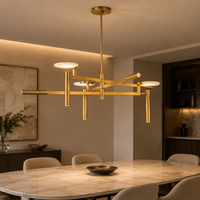 Lustre moderne en albâtre naturel, design disque flottant, suspension LED de luxe en laiton pour salle à manger, îlot de cuisine, hôtel, villa