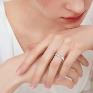 Anillo Unisex de Plata de Ley 925 con Diamante Natural Redondo de 6 Pétalos en Forma de Media Flor, Novedades en Venta Directa - Product Image 4