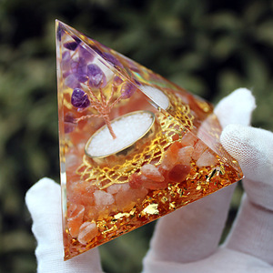 <b>Crystal</b> Epoxy Pyramid Resin Ornament With Amethyst <b>Tree</b> And Red Stones Home Decoration Desktop Craft - Product Image 3