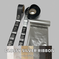 Pita Transfer Termal Resin Perak Mengkilap 24mm Kompatibel untuk Pencetakan Label Tekstil, Tag Pakaian, Label Perawatan Cuci Pakaian