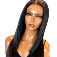 Perruque Lace Frontale 13x4 en Cheveux Humains, Lisse, Sans Colle, Pré-Pluckée, Brésilienne, Ultra-Lisse, avec Dentelle HD, pour Femmes Noires