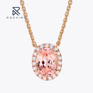 罗奇高端实验室生长粉色摩根石吊坠项链925纯银玫瑰金电镀女性饰品
