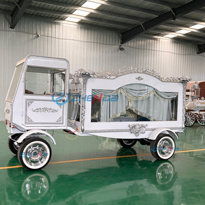 Electric White & Silver Ornate Funeral Hearse, Luxury Vintage Style Motorized Casket Procession Carriage - Product Image 3