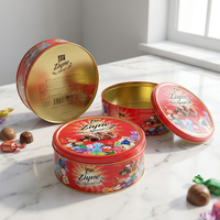 Boîte en métal ronde personnalisée pour chocolats, impression intégrale, qualité alimentaire, boîte cadeau pour bonbons, assortiment de sucreries, boîte en métal, fabrication OEM, vente en gros