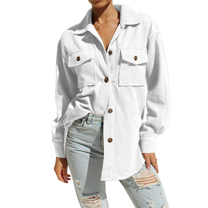 Aoyema manteaux en coton mélangé boutonné poches Blouses à manches longues Tops en <span class=keywords><strong>velours</strong></span> côtelé manches lanterne chemise <span class=keywords><strong>veste</strong></span> - Product Image 4