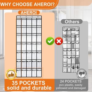 35 Pockets Over The Door Organizer Mesh <b>Shoe</b> Storage Hanging Closet Organizer White Rectangle <b>Hook</b> Type - Product Image 4