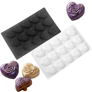 Moule à mousse en silicone alimentaire 15 cavités, motif cœur ou bourgeon de rose, pour la Saint-Valentin, outils de cuisine pour desserts - Product Image 1