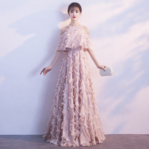 Halter Neck Evening Gown For Women Pink Long Ball Gown Organza One Shoulder Bridesmaid Dress 2026 New Style - Product Image 2