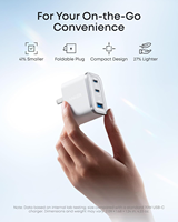 Pengisi Daya Dinding USB C Anker 70W Output Maks Ultra Cepat 3 Port Tipe C Pengisi Daya Ponsel Lipat Adaptor Daya Pengisian Cepat untuk iPhone