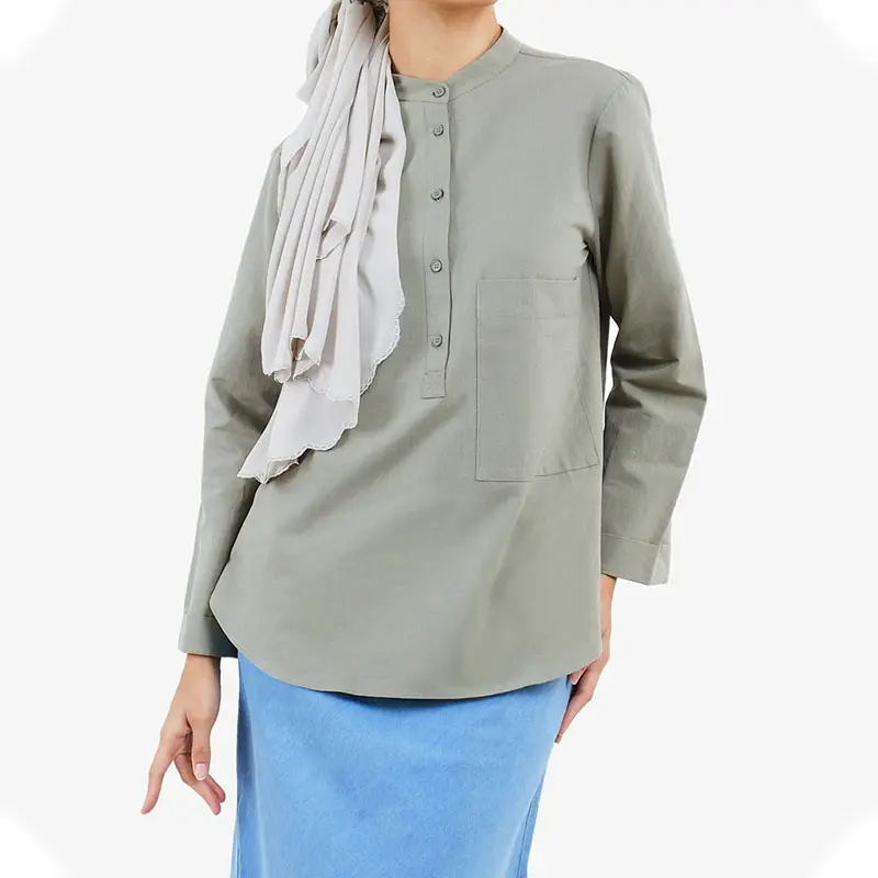 Custom Blouses Et Chemises Pour Femmes Blusas De Mujer 2022 Button Muslim Modest Blouses Shirts For Women Muslimah Malaysia