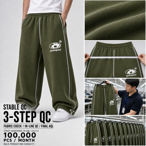 <span class=keywords><strong>Pantaloni</strong></span> Sportivi Personalizzati in Cotone Pesante da <span class=keywords><strong>Uomo</strong></span> 500gsm, Gamba <span class=keywords><strong>Larga</strong></span>, Taglio Dritto, Oversize, Stile Streetwear - Produttore - Product Image 3