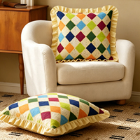 Housse de coussin en coton à volants géométriques en forme de losange, housse de coussin imprimée colorée, coussin décoratif rétro, décoration de salon