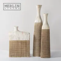 Decal Marmer Merlin Vas Bunga Sederhana Dekorasi Rumah Modern Nordik Garis Artistik Vas Keramik untuk Vas Dekorasi Rumah